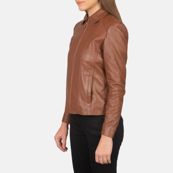 Elizabeth Brown Leather Biker Jacket - Image 4