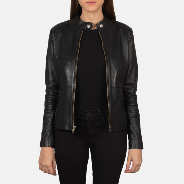 Harper Black Leather Biker Jacket - Image 2