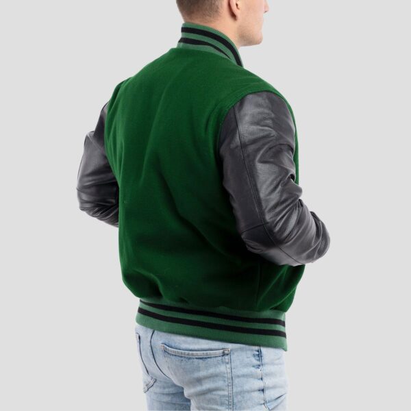 Lucas Kelly Green Wool Body & Black Leather Sleeves Varsity Jacket - Image 2
