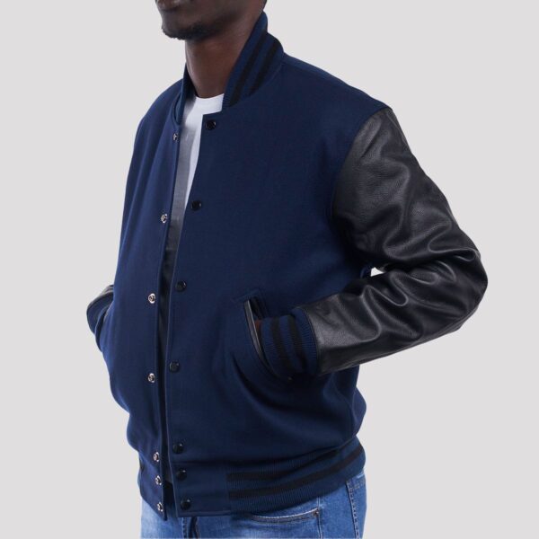Elijah High Royal Wool Body & Black Leather Sleeves Varsity Jacket - Image 3
