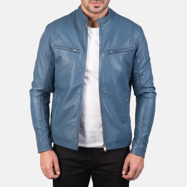 Liam Blue Leather Biker Jacket