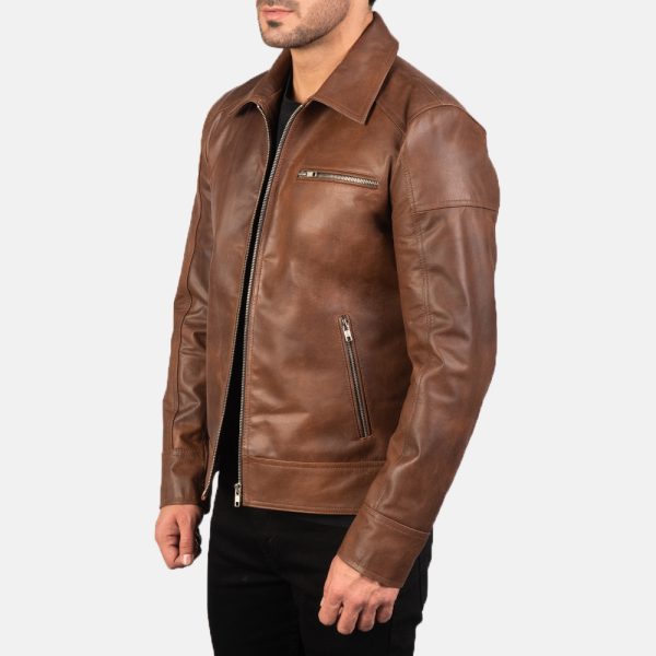 Matthew Brown Leather Biker Jacket - Image 3