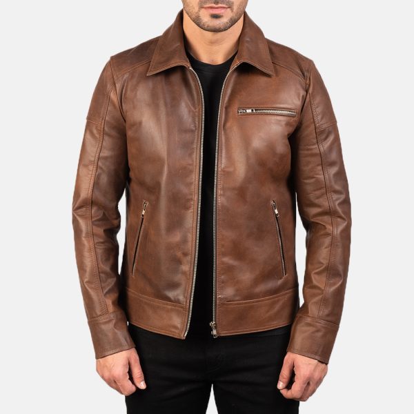 Matthew Brown Leather Biker Jacket - Image 2