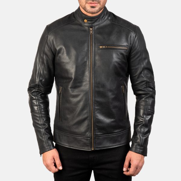 James Black Leather Biker Jacket - Image 2