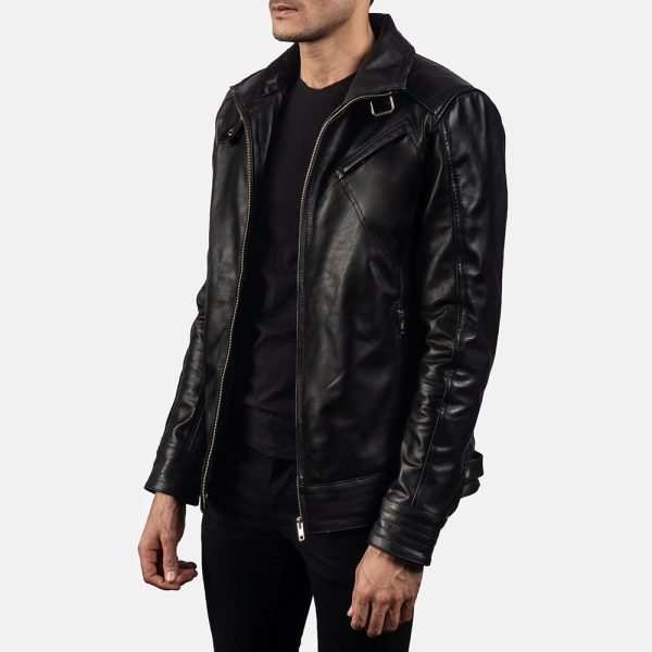Asher Black Leather Biker Jacket - Image 3