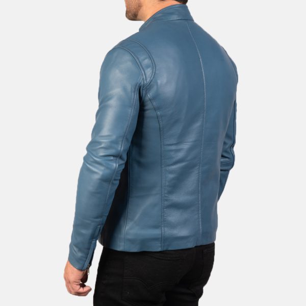 Liam Blue Leather Biker Jacket - Image 5