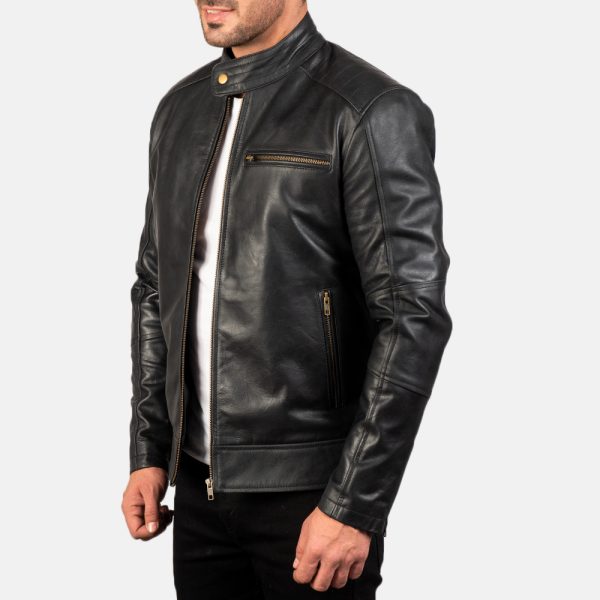 James Black Leather Biker Jacket - Image 3