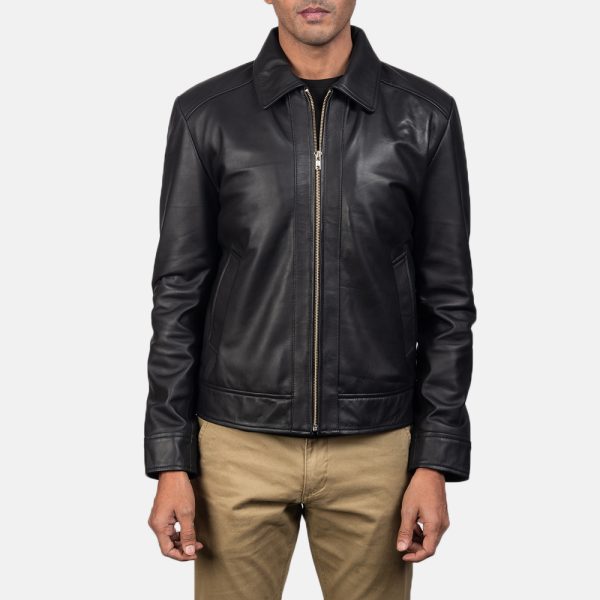 Henry Black Leather Biker Jacket - Image 2