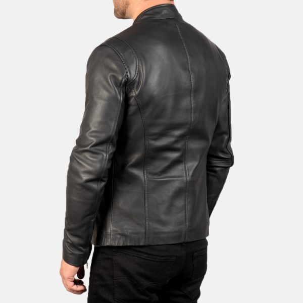 Liam Black Leather Biker Jacket - Image 5