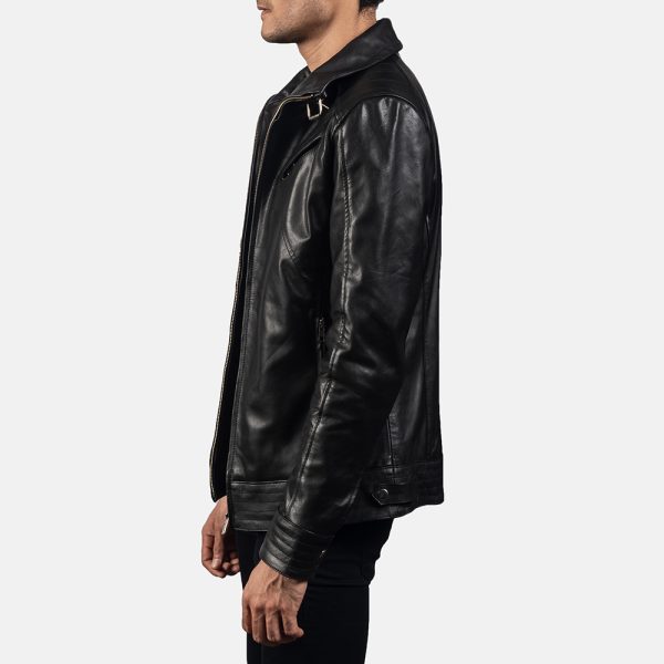 Asher Black Leather Biker Jacket - Image 4