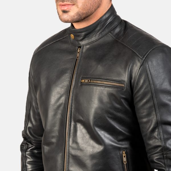 James Black Leather Biker Jacket - Image 4