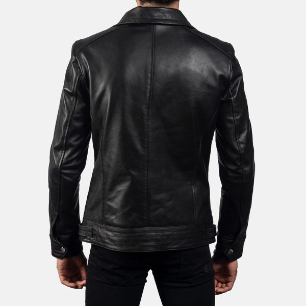 Asher Black Leather Biker Jacket - Image 5