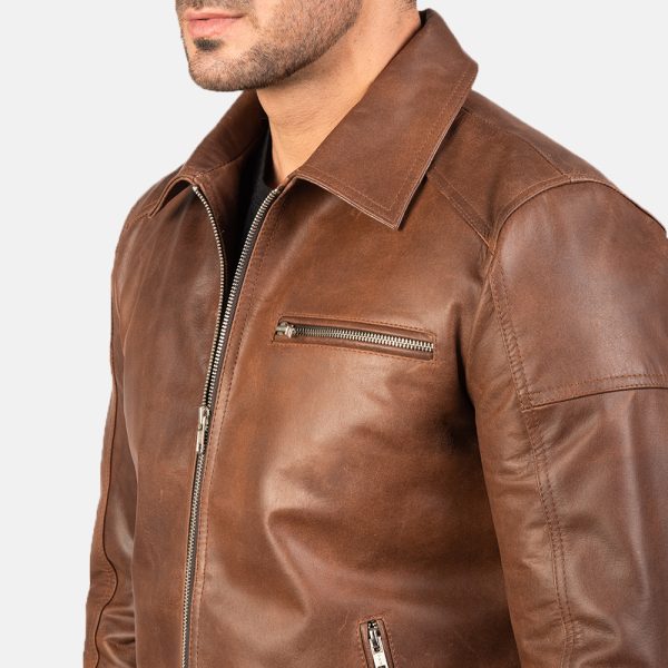 Matthew Brown Leather Biker Jacket - Image 4