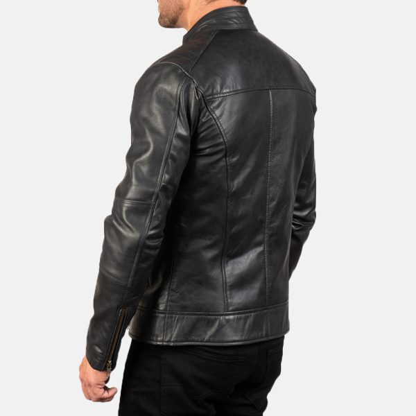 James Black Leather Biker Jacket - Image 5