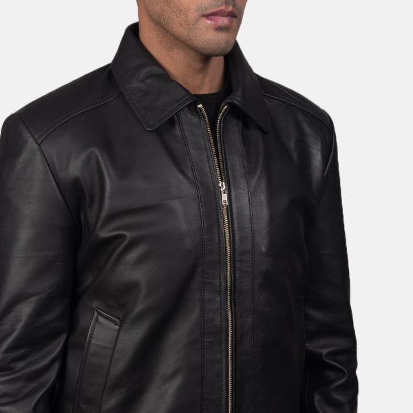 Henry Black Leather Biker Jacket - Image 4