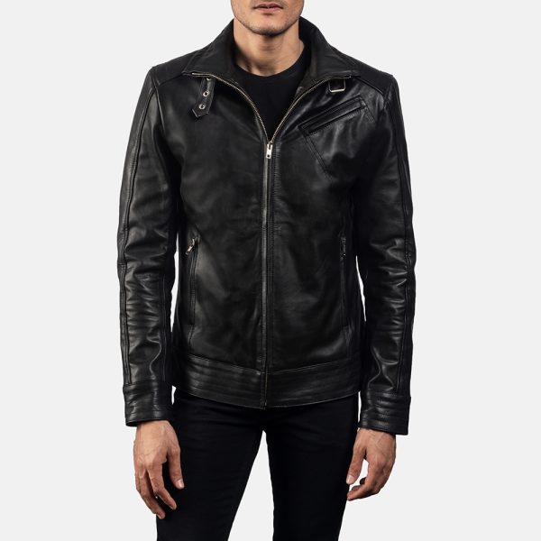 Asher Black Leather Biker Jacket - Image 2