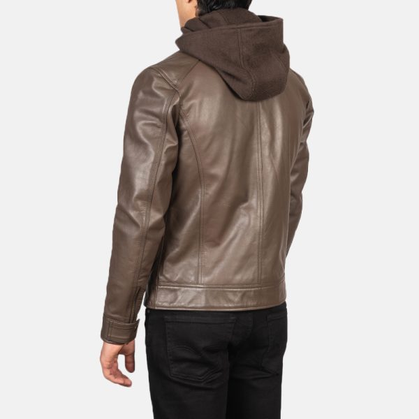 Benjamin Brown Hooded Leather Biker Jacket - Image 5