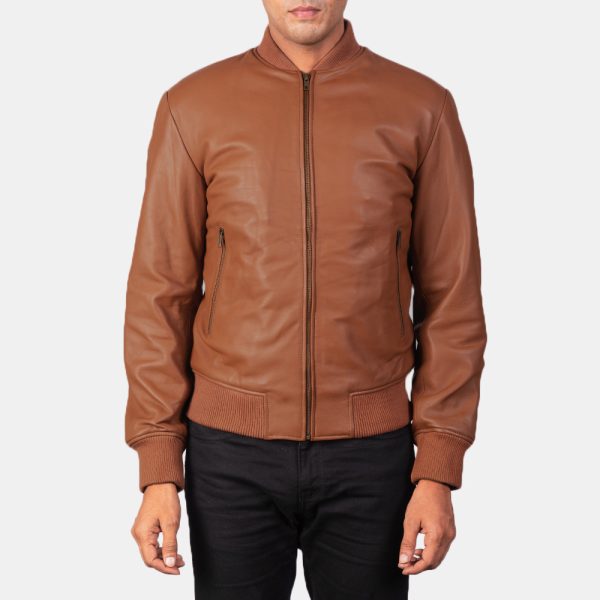 Jack Brown Leather Bomber Jacket - Image 2