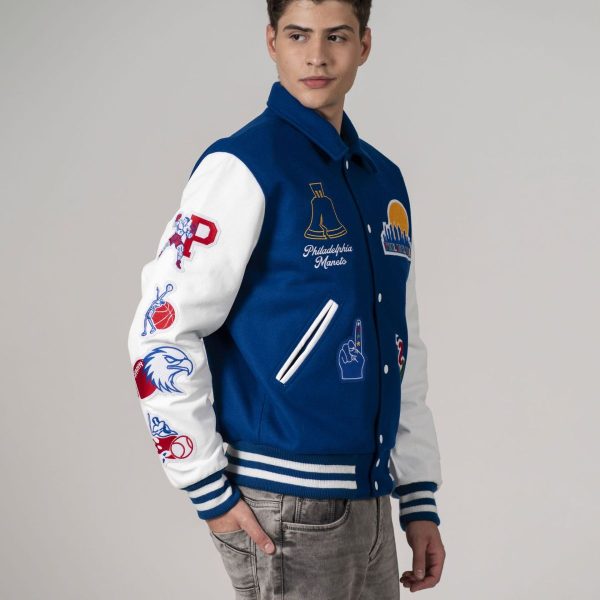 Customized White & Blue Letterman Jacket - Image 3