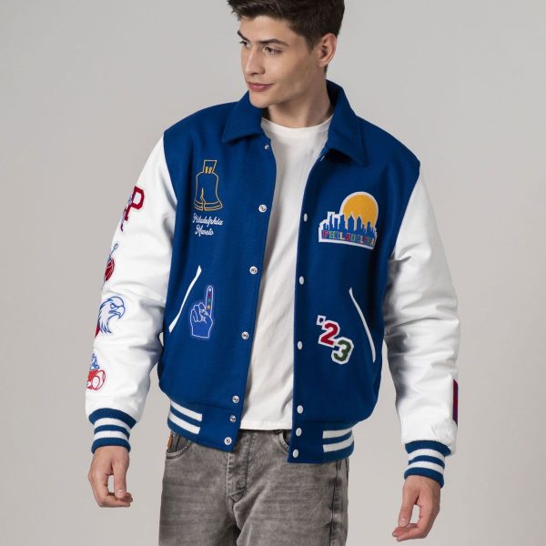 Customized White & Blue Letterman Jacket - Image 2